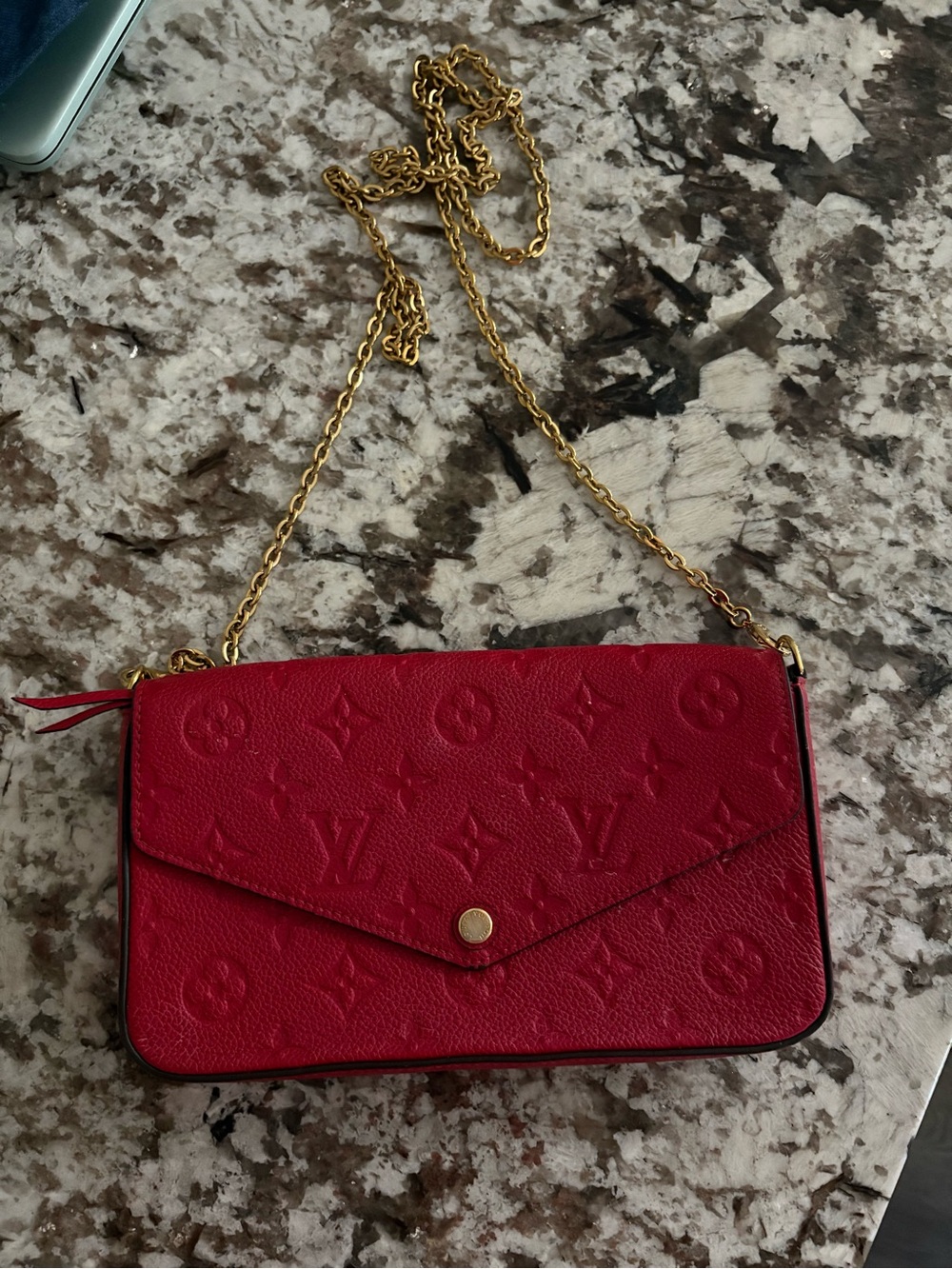 Louis Vuitton Red Monogram Embossed Chain Crossbody Wallet